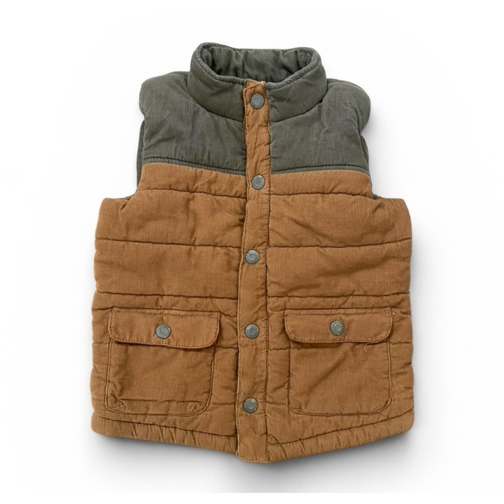 Tommy Bahama Boys Puffer Corduroy Snap Button Vest Tan and Green Size 5 / 6